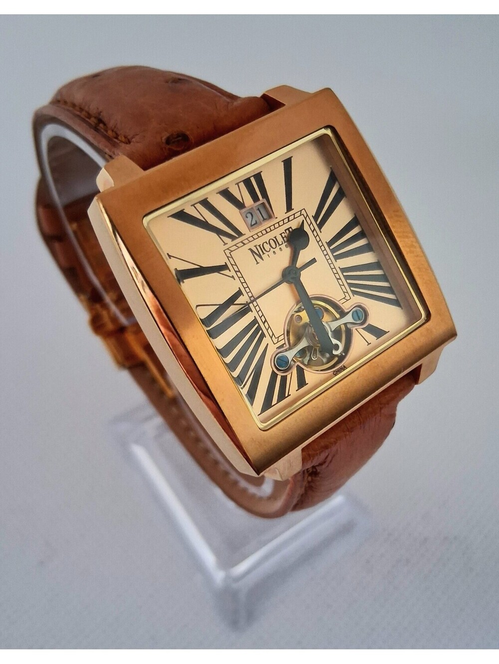 RARE Authentic Nicolet NT322028 Ostrich Leather Mechanical Automatic Men's Watch